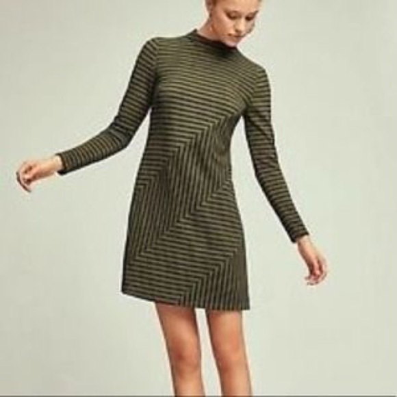 Anthropologie Dresses & Skirts - Hutch Anthropologie | EUC size med | green/black striped shift dress. Long slvs